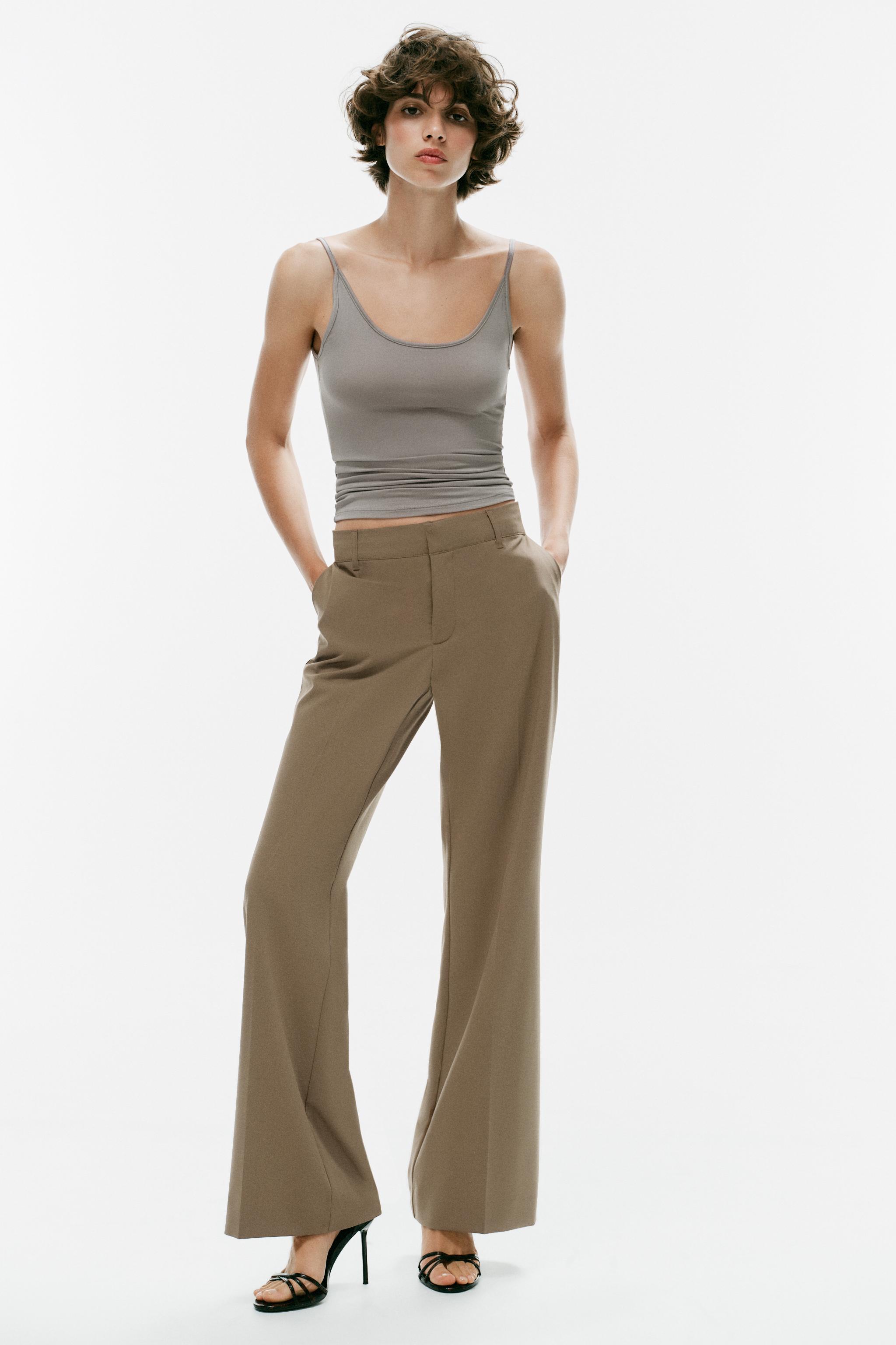 LOW-RISE STRAIGHT LEG PANTS — Brown / Taupe