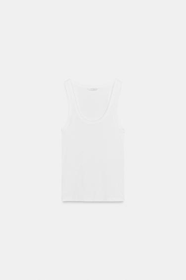 RIBBED STRAPPY TOP - White by Zara