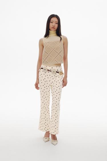 Z1975 ドットプリントミッドライズミニフレアデニムパンツオフホワイトZaraのZ1975 ドットプリントミッドライズミニフレアデニムパンツ - オフホワイト 