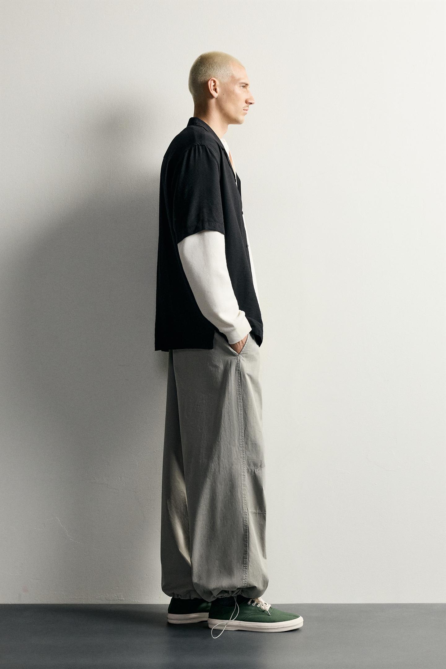 Мужская рубашка Zara Relaxed Fit Embroidered Text, цвет: Чёрный — фото 4