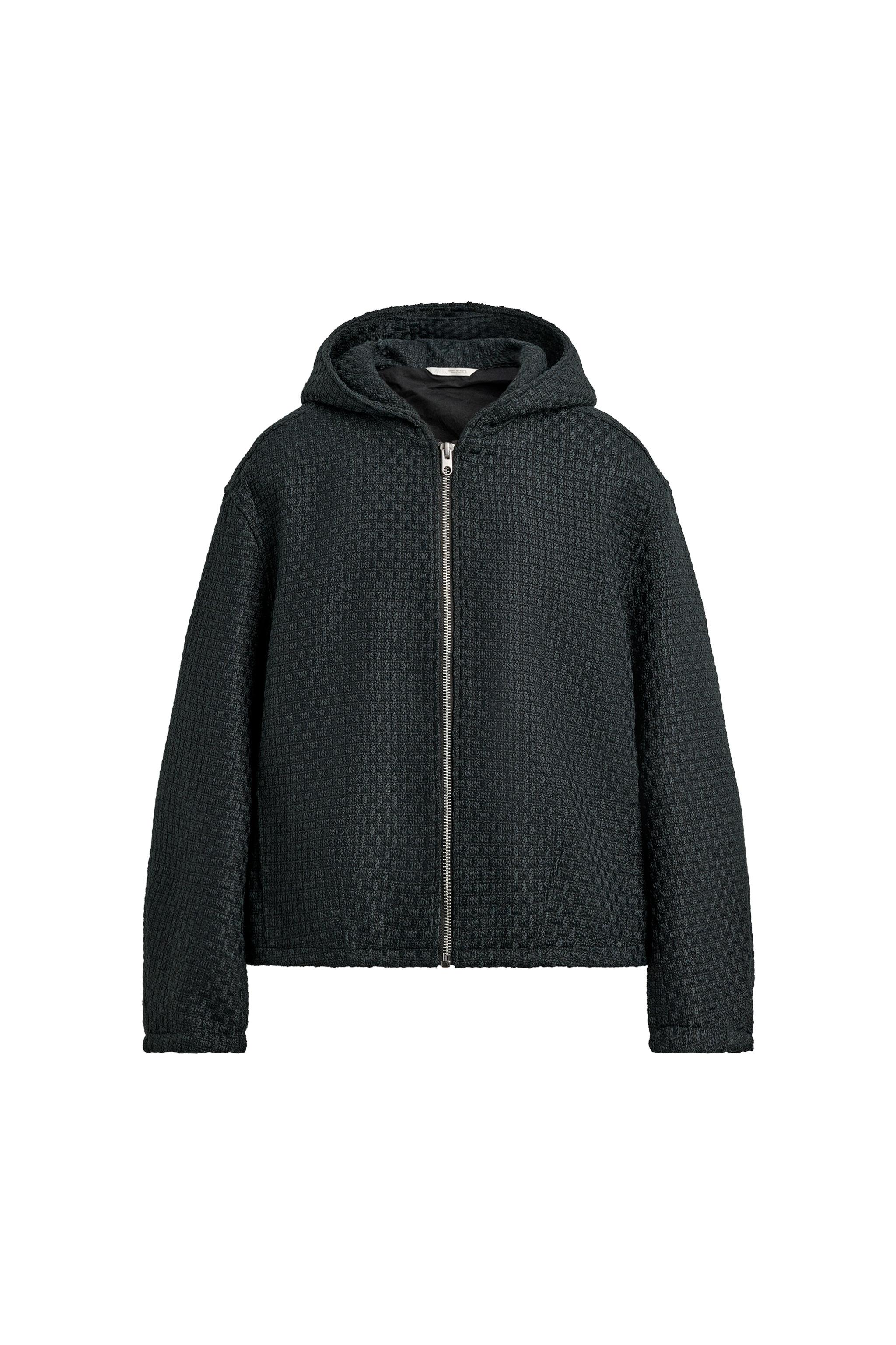 イレギュラー ジャカードフーデッドジャケット - ブラック | ZARA