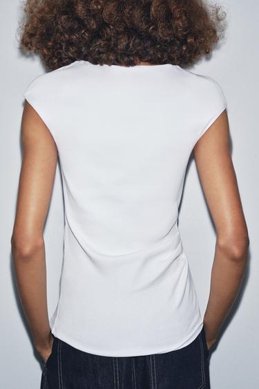 RIBBED DRAPED TOP - White by Zara - Image 1