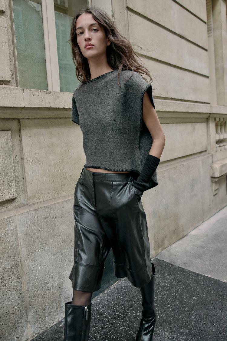 CONTRAST TOPSTITCH KNIT VEST Dark gray ZARA United States