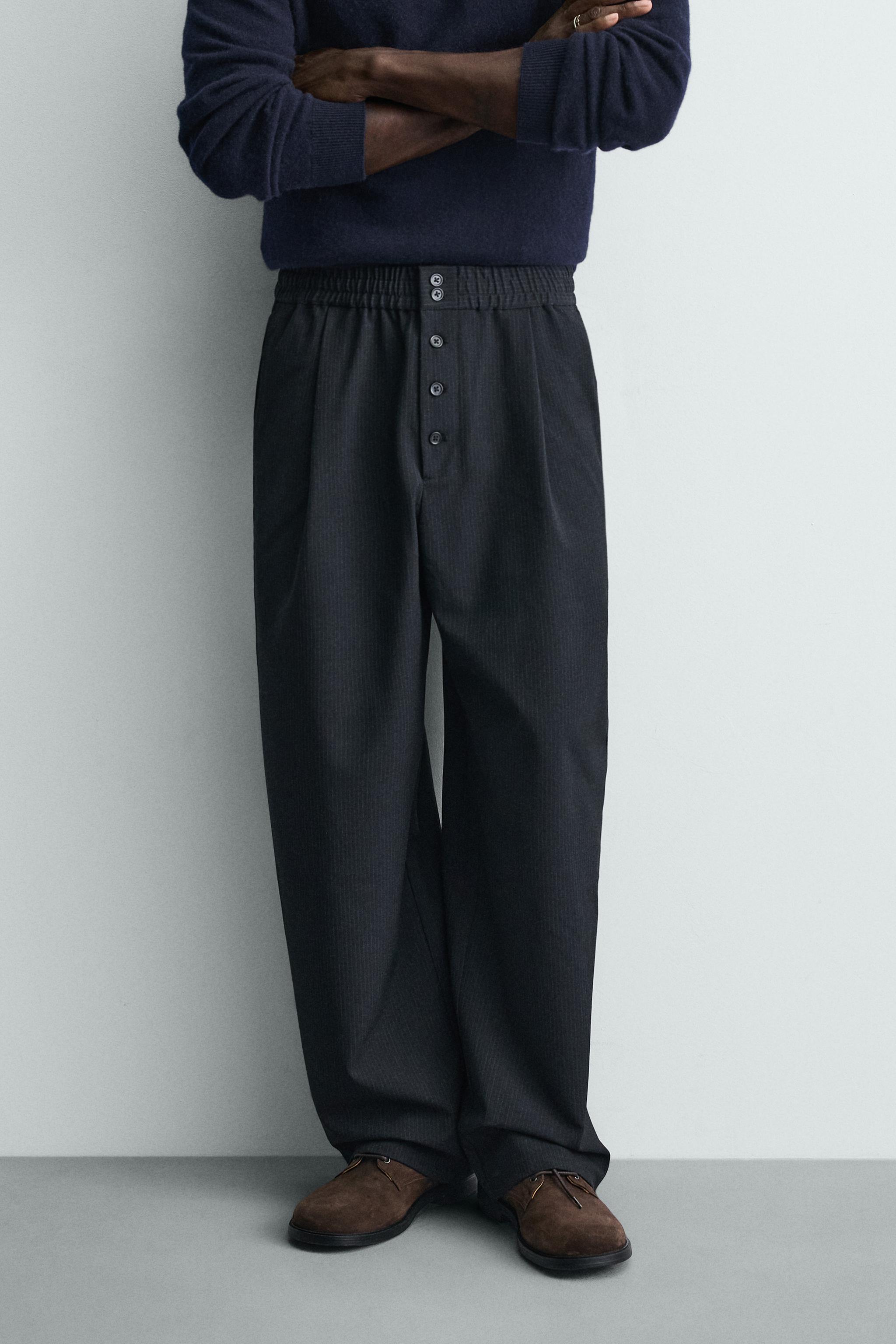 RELAXED FIT PINSTRIPE PANTS
