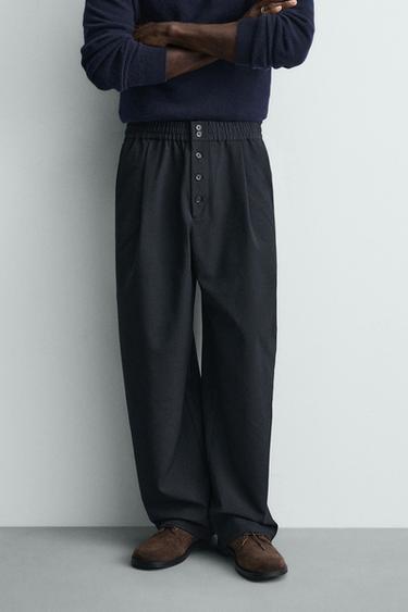 RELAXED FIT PINSTRIPE TROUSERS - Navy blue by Zara