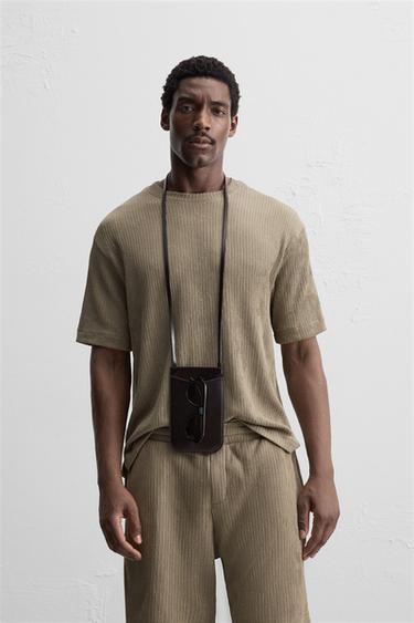Zara IRREGULAR TEXTURED T-SHIRT - Brown / Taupe