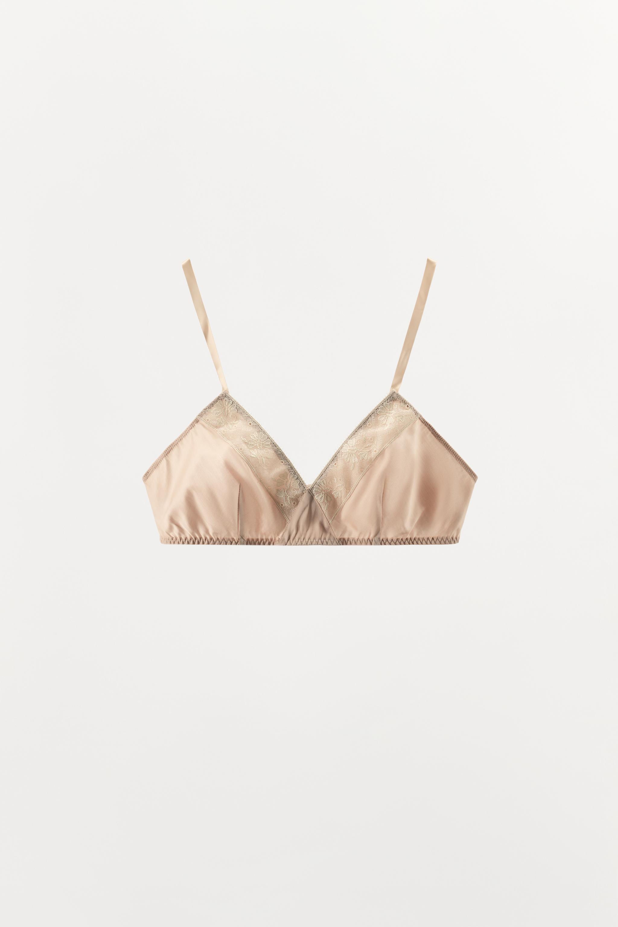 SATIN EFFECT LACE TRIM TRIANGLE BRALETTE