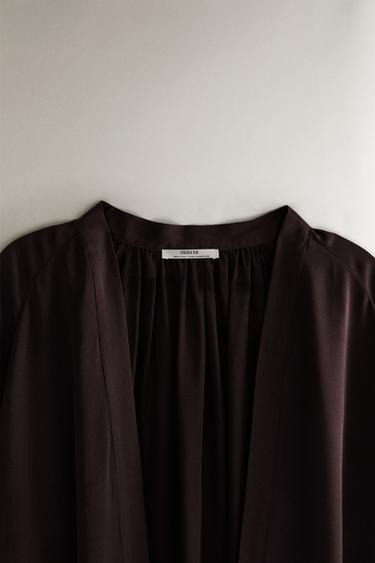 BROWN SILK DRESSING GOWN - Dark brown by Zara - Image 1