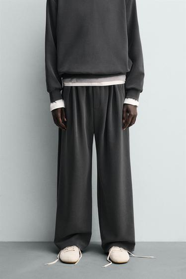 Zara INTERLOCK RELAXED FIT JOGGER PANTS - Dark gray
