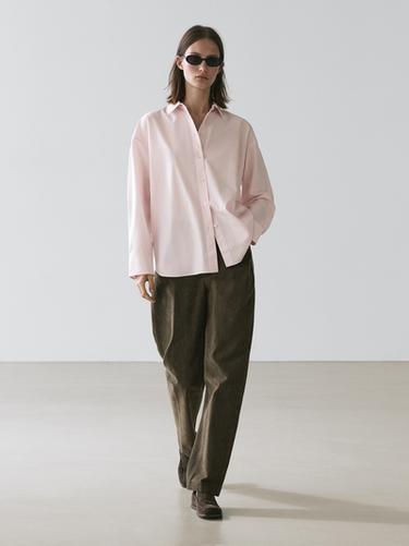 Zara Poplin and cotton blend shirt - Pink - Image 0