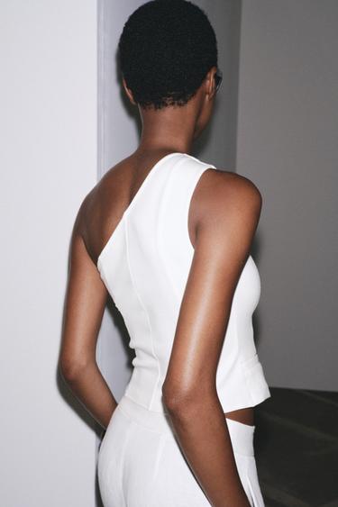 ASYMMETRIC INTERLOCK TOP WAISTCOAT - White by Zara - Image 2