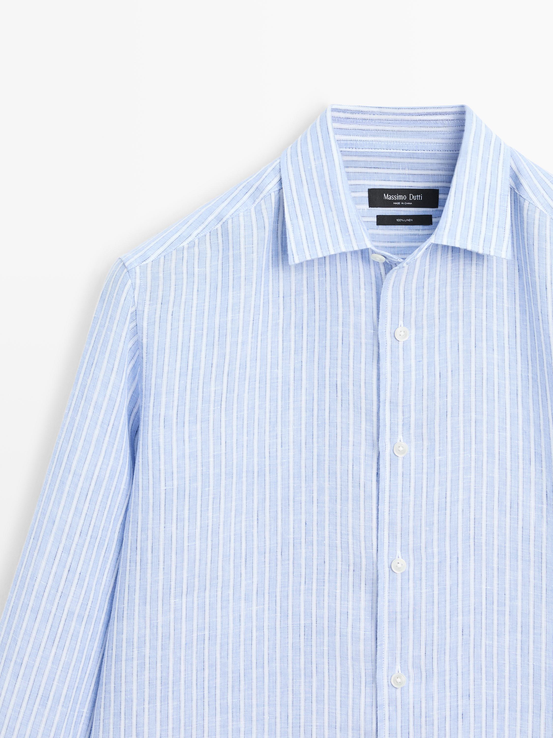 Chemise en lin à rayures regular fit
