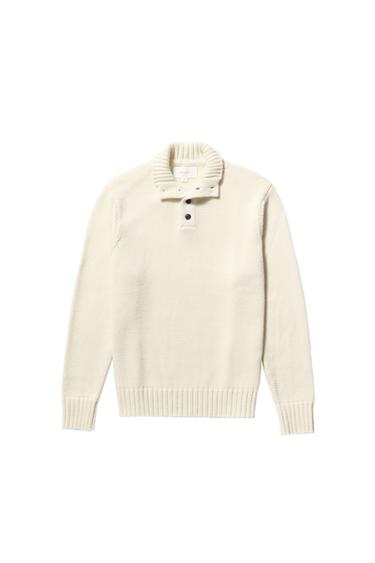 COTTON-WOOL BLEND BUTTON-UP SWEATER - Ecru by Zara