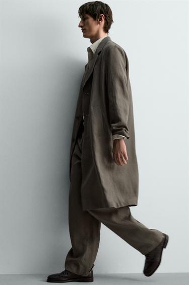 VESTE LONGUE 100% LIN - Vert gris de Zara - Image 5