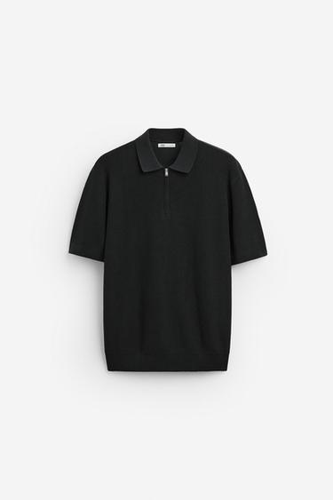 Zara PURL KNIT POLO - Black