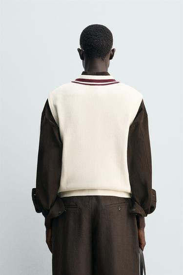 KNIT VEST WITH CONTRAST RIB - Ecru by Zara - Image 2