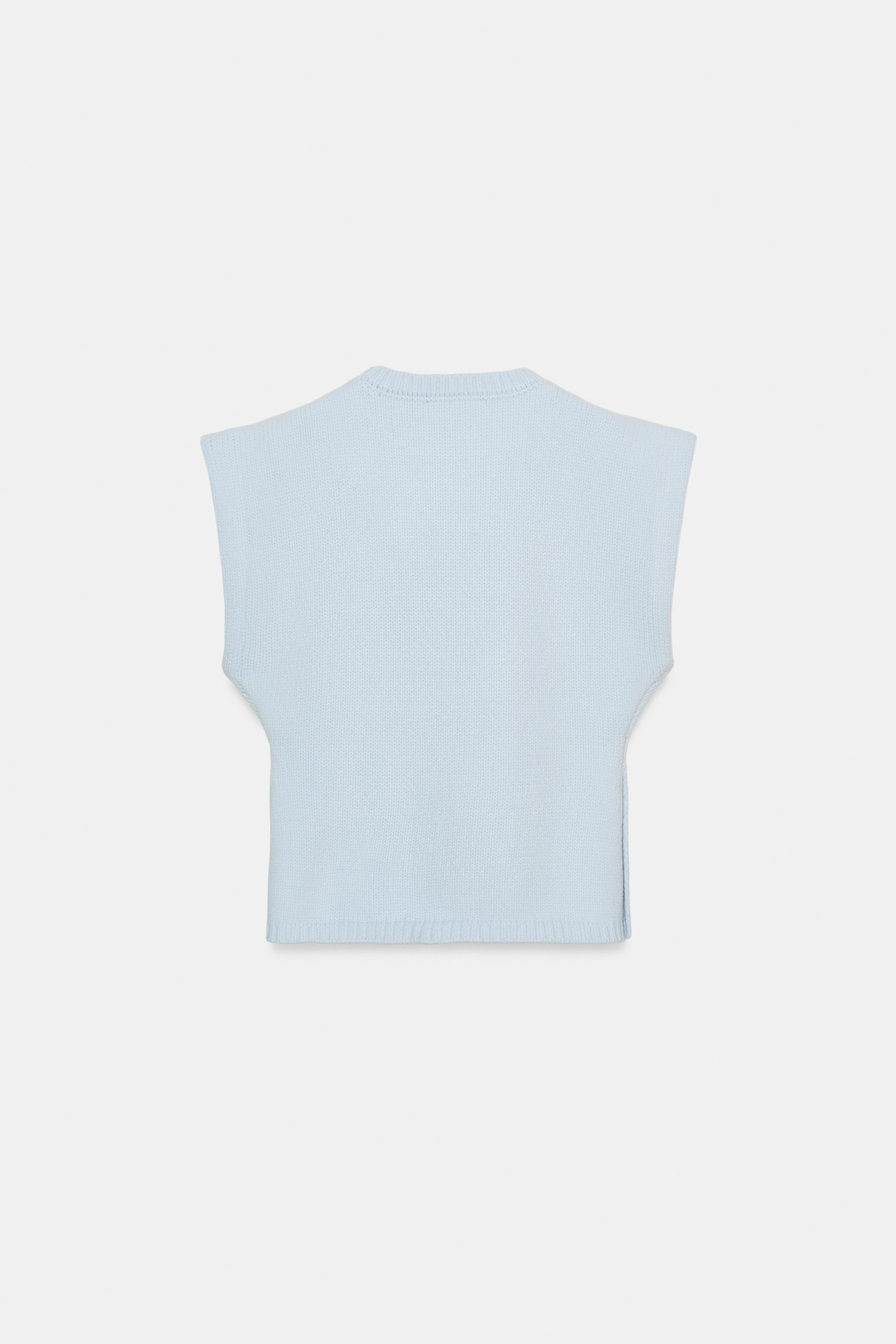 KNIT VEST WITH DEFINED SHOULDERS — Blue