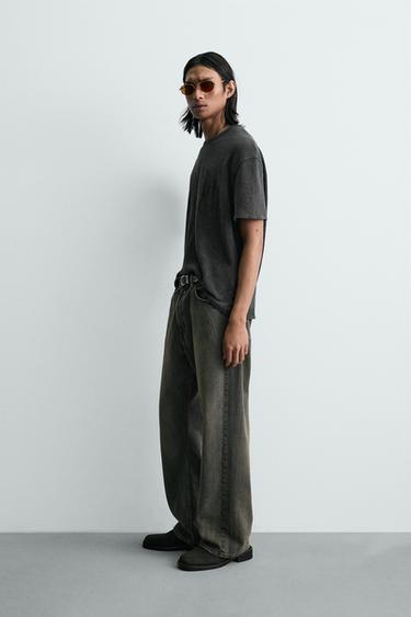 T-SHIRT EN MAILLE IMPRIMÉ LAVÉ - Noir de Zara - Image 3