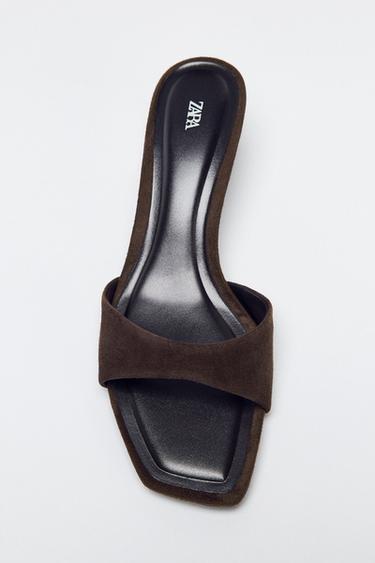 SANDALIA TACÓN ANTE - Marrón Chocolate de Zara