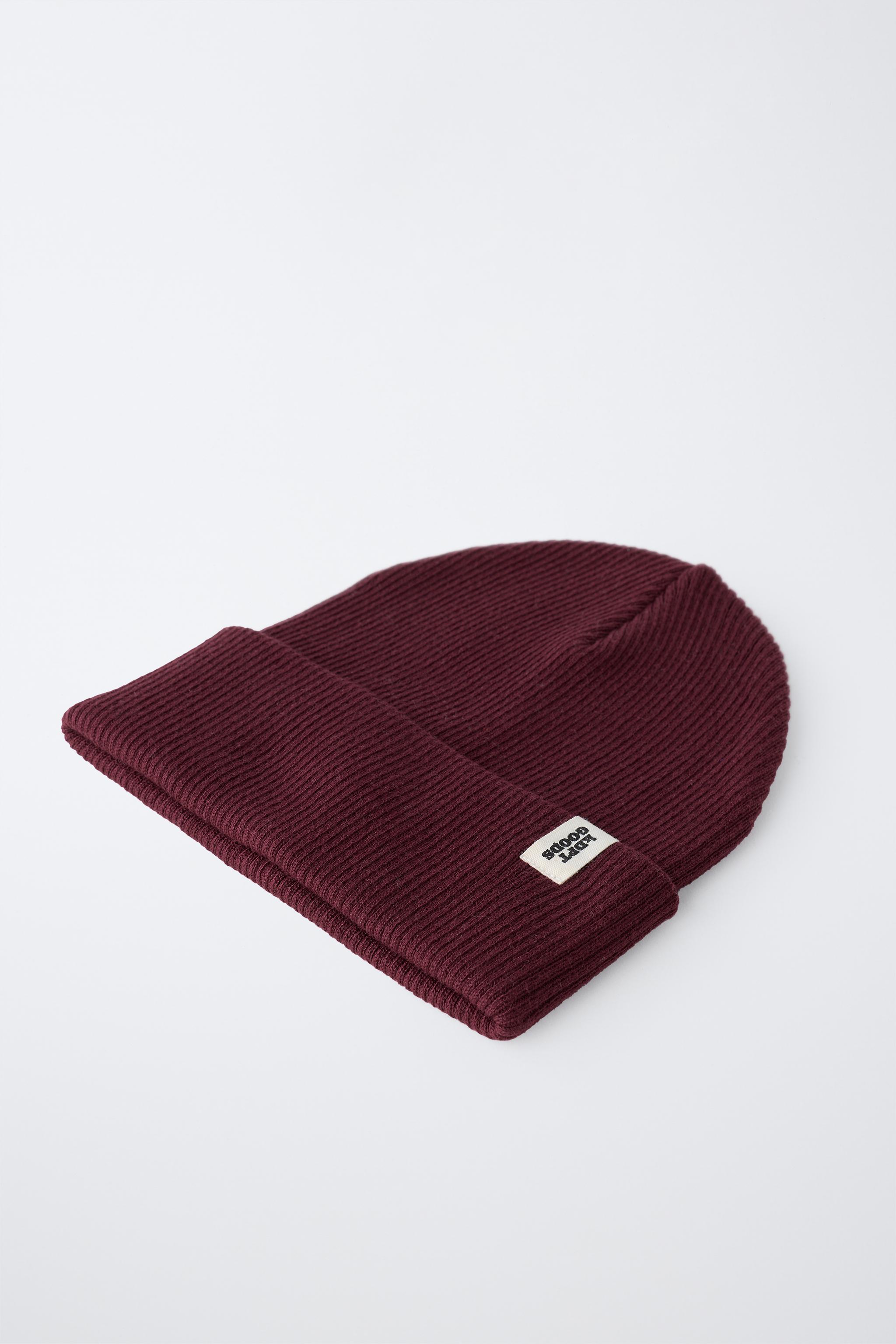 RIBBED KNIT LABEL HAT — GARNET (alternate view)