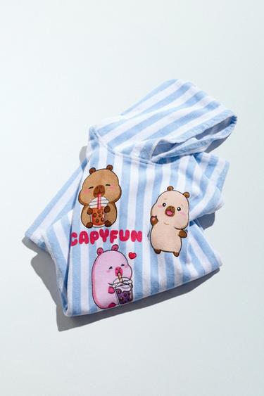 Zara CAPYFUN © STRIPED TERRYCLOTH HOODIE PONCHO - Blue