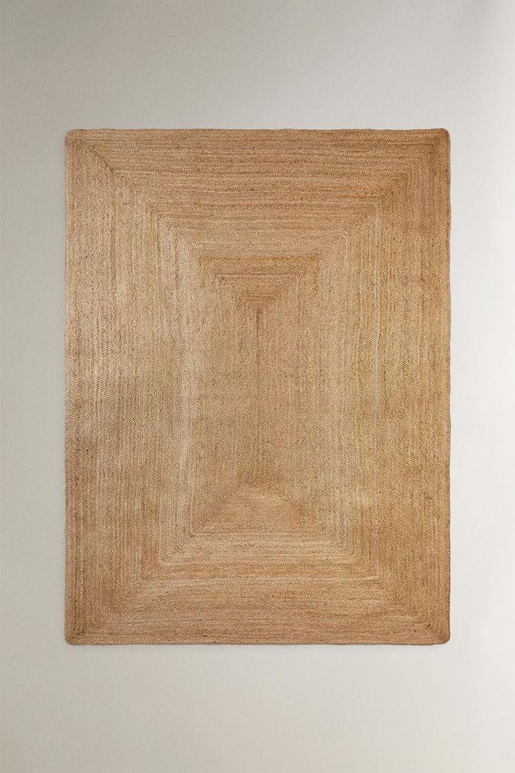 RECTANGULAR JUTE AREA RUG — Light beige