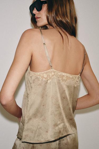 ZW COLLECTION EMBROIDERED CAMISOLE TOP - Grey / Beige by Zara - Image 3