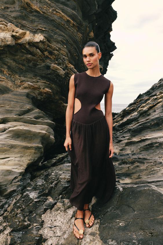 VESTIDO COMBINADO DE TRICÔ CUT OUT - Marrom da Zara - Imagem 0