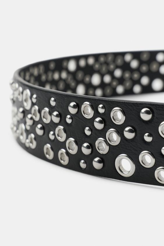 PERFORATED STUD FAUX LEATHER BELT - Black | ZARA Mexico display picture 2