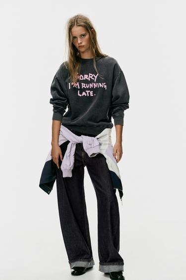 WASHED EFFECT TEXT SWEATSHIRT — Black 2
