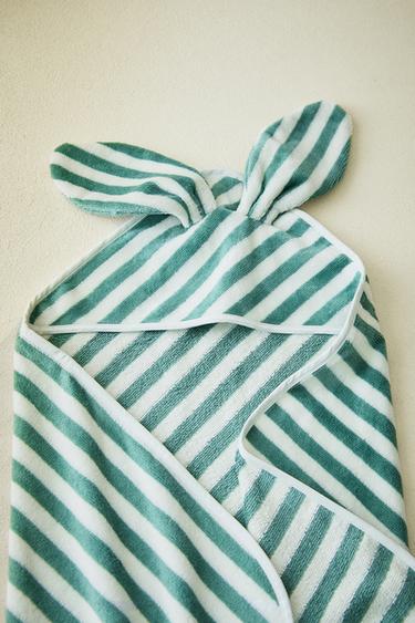 CHILDREN'S STRIPED VELOUR HOODED BATH TOWEL - Green by Zara - Image 5