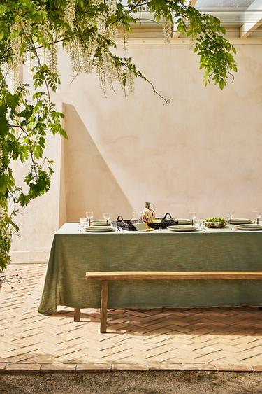 COTTON TABLECLOTH WITH CONTRAST EDGE - Green by Zara