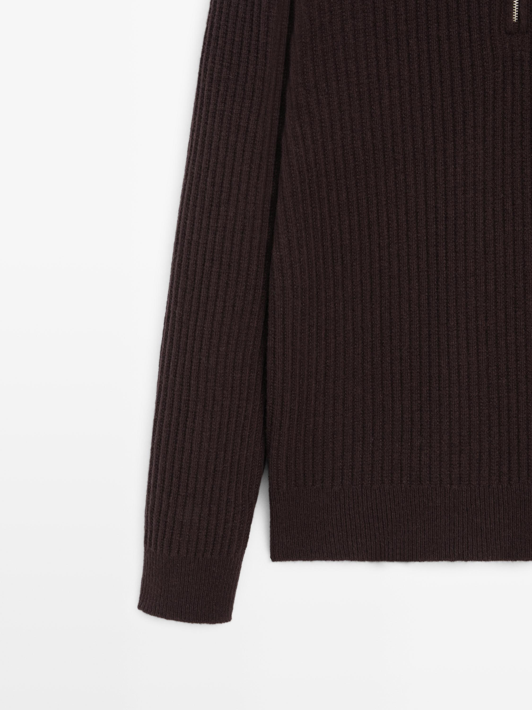 High-neck zip-up jumper wool blend