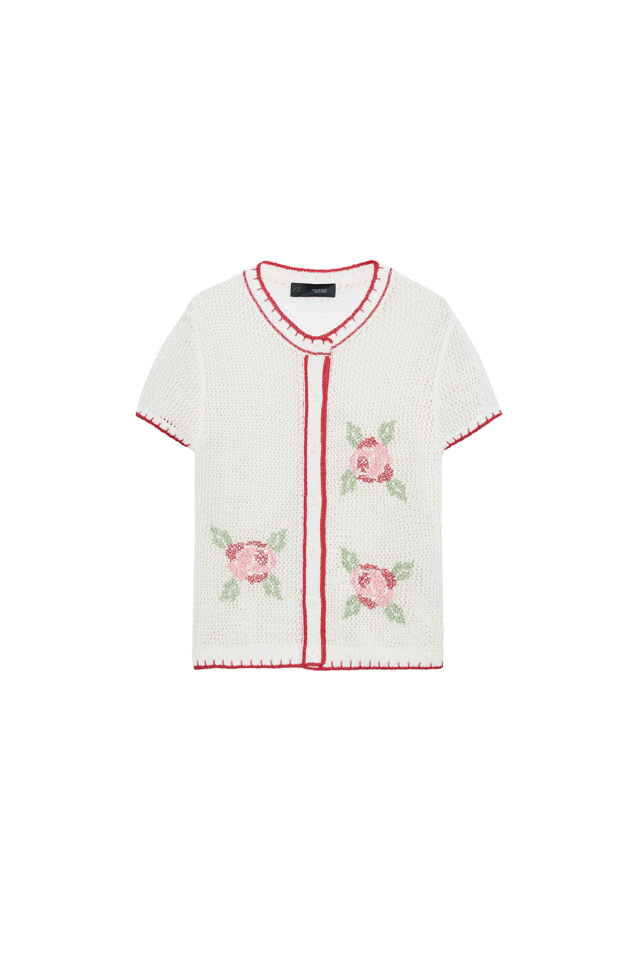 フラワー刺繍ニットカーディガン - エクリュ | ZARA Japan / 日本