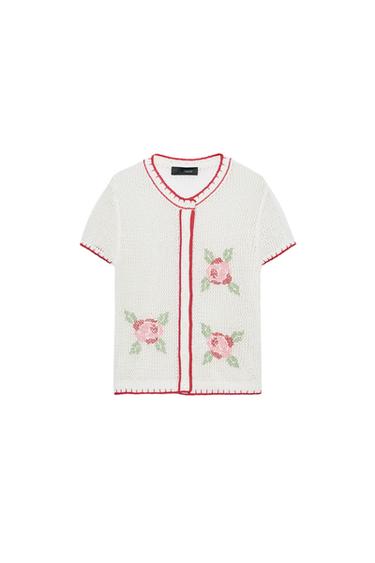 CARDIGAN WITH EMBROIDERED FLOWERS - Ecru by Zara