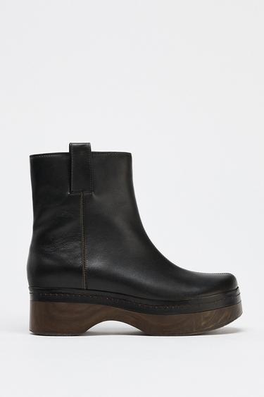 LEATHER PLATFORM ANKLE BOOTS - Black by Zara