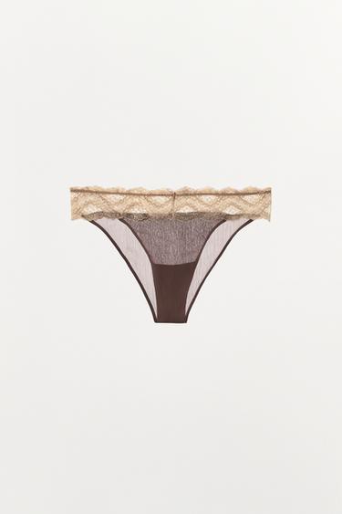 CULOTTE DENTELLE CONTRASTÉE - Marron clair de Zara - Image 3