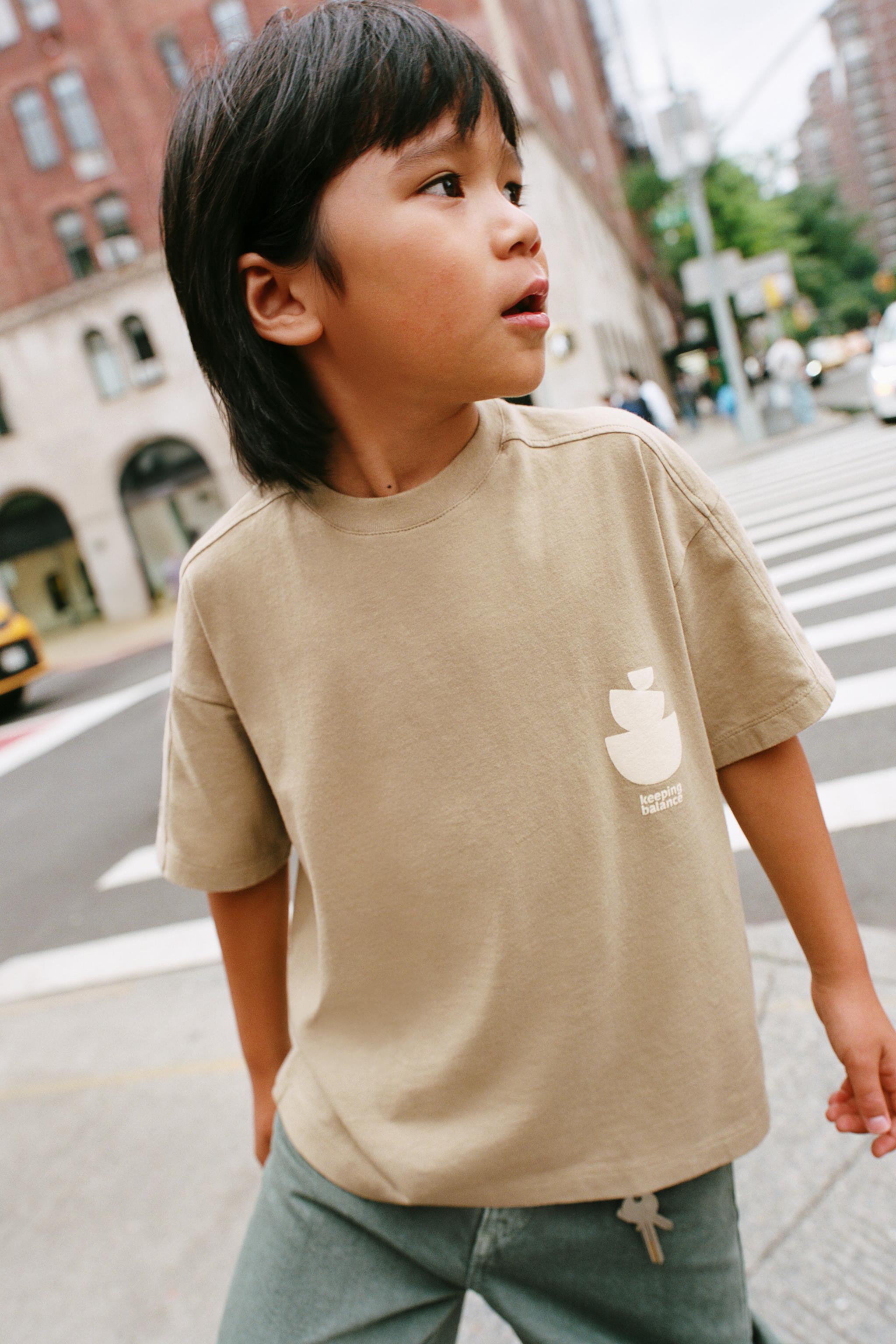 プリント柄後染めTシャツ - ゴールデンブラウン | ZARA Japan