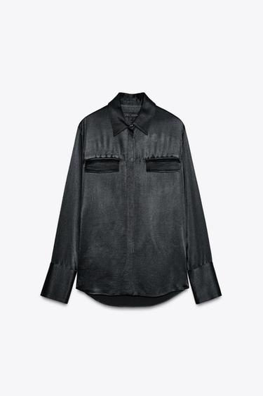 ZW COLLECTION SATIN SHIRT - Dark anthracite by Zara