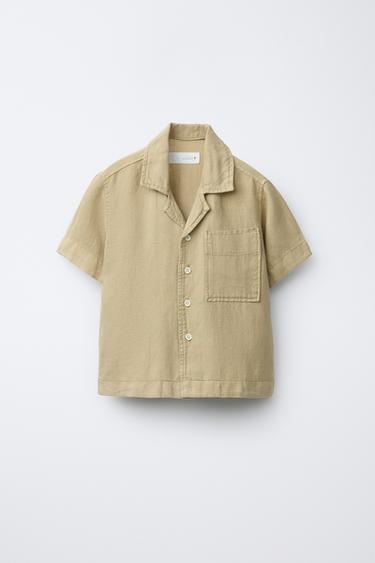 FLOWING LINEN BLEND BOWLING SHIRT - Khaki by Zara - Image 0