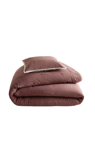 Zara KIDS' REVERSIBLE CHECK AND STRIPE QUILT - Brown