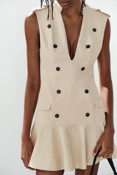 RUFFLED MINI DRESS WITH BUTTONS - Beige by Zara