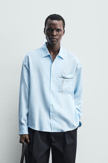 SVĪTRAINS KREKLS AR KONTRASTĒJOŠĀM APMALĒM - Light blue no Zara