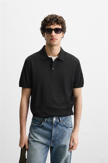 KNIT COTTON - SILK POLO SHIRT - Black by Zara