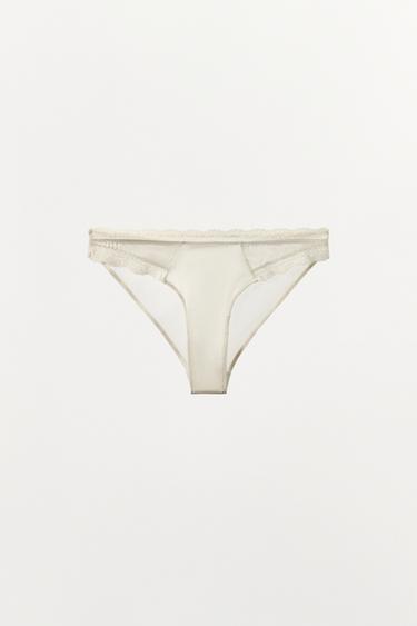 SILK BLEND LACE BRIEFS - Ecru by Zara