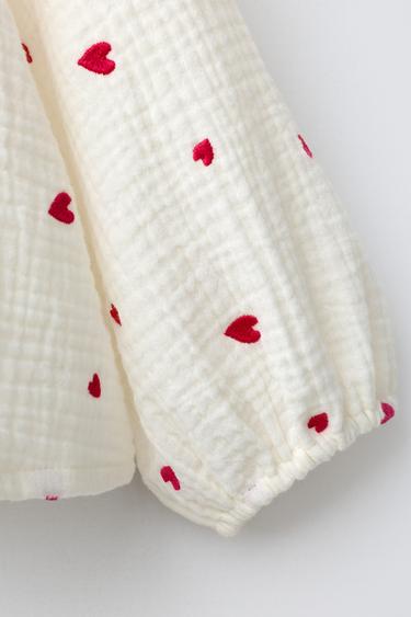 CHEMISE TEXTURÉE CŒURS BRODÉS - Écru de Zara - Image 3