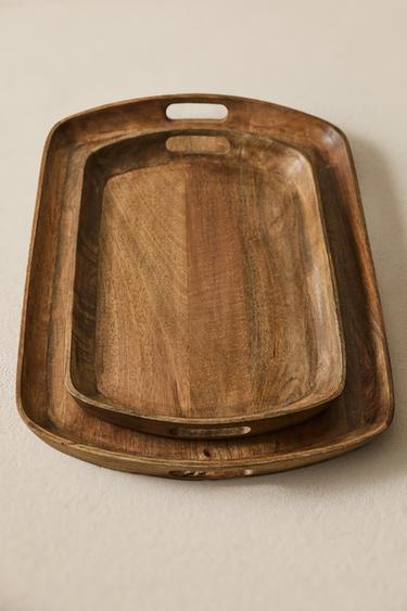 WOODEN TRAY WITH HANDLES - Light beige by Zara