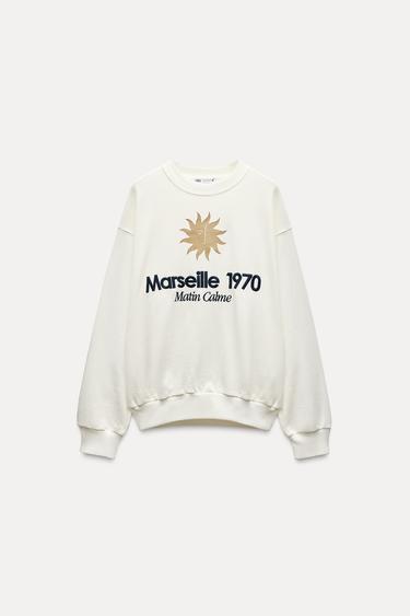 SUDADERA BORDADO CONTRASTE - Blanco roto de Zara