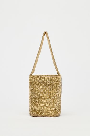Zara SEQUIN MINI BUCKET BAG - Golden