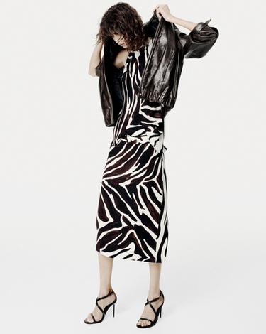 ZW COLLECTION ANIMAL PRINT PENCIL SKIRT - Ecru / Black by Zara
